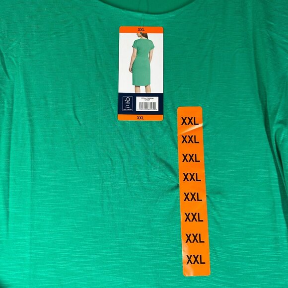 Chaps Womens XXL Green Crew Neck Knit Dress Short Sleeve Faux Wrap Dress NWT - Picture 2 of 14